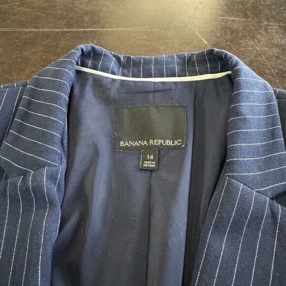 Banana Republic Blazer Women 14 Navy Pinstripe 1 Button Corporate Core Work - Picture 3 of 9